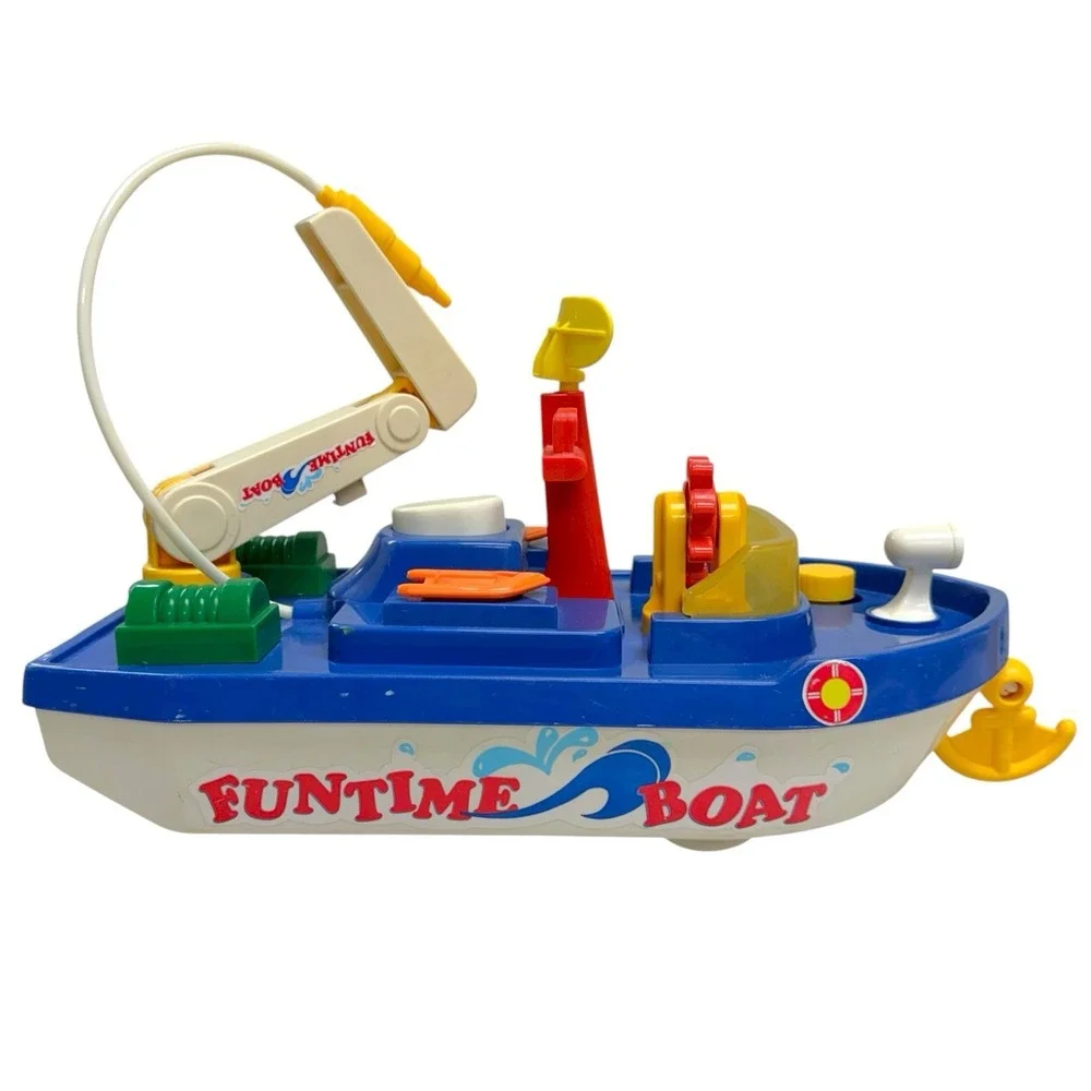 Vintage Playwell Fun Time Toy Boat Rescue Ship Wheels Moving Pieces‎